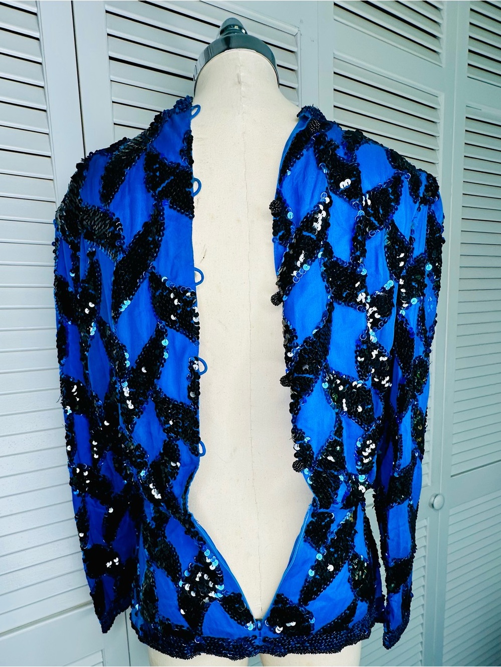 Vintage 1980s Oleg Cassini Fully Sequined Silk Evening Blouse Jacket Top Medium - Picture 5 of 12